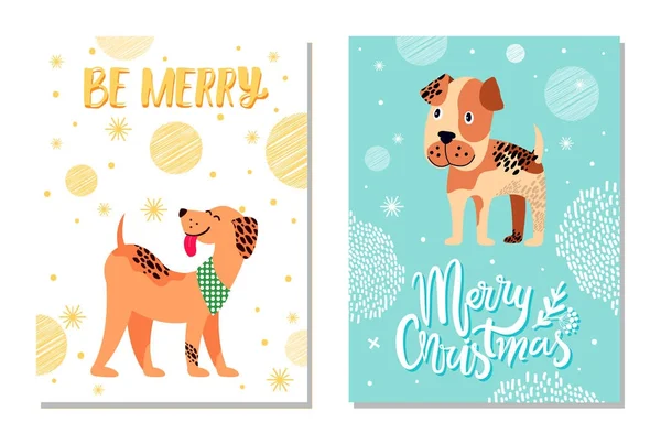Boldog karácsonyt ünnepi képeslapok, aranyos kutyák — Stock Vector
