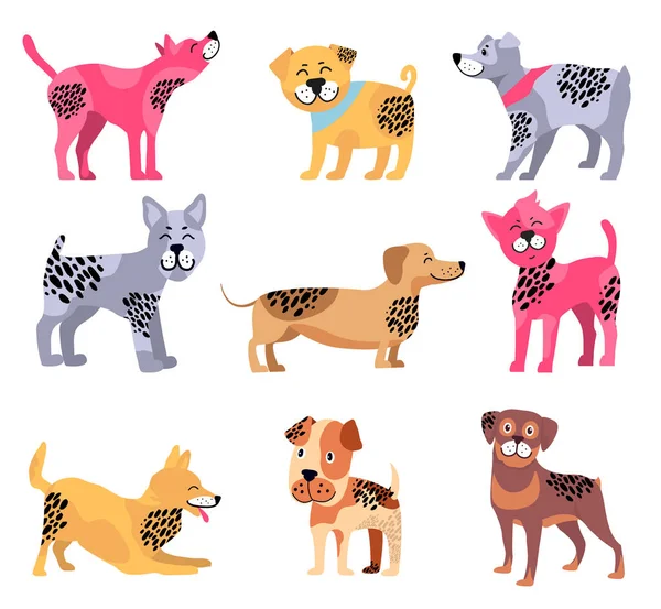 Chiens de races différentes Icônes Illustration vectorielle — Image vectorielle