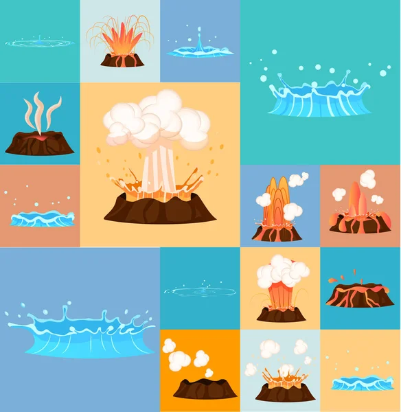 活跃的火山和间歇泉在行动的概念 — 图库矢量图片