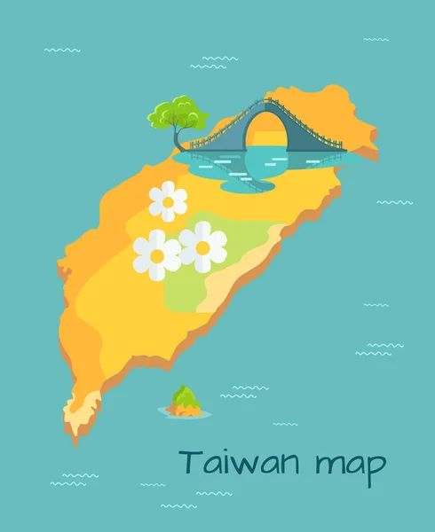 New Moon Bridge Marked on Taiwan Map Illustration — Stock Vector