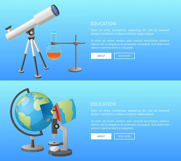 Banner Web de Educação com Geografia e Astronomia — Vetor de Stock