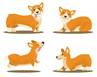Corgi köpek kümesini simgeler vektör çizim oynarken