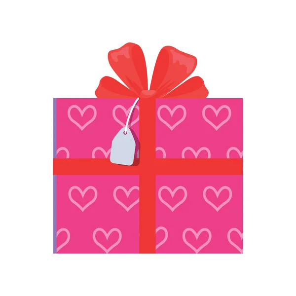Scatola regalo festiva avvolta in carta con cuori rosa — Vettoriale Stock