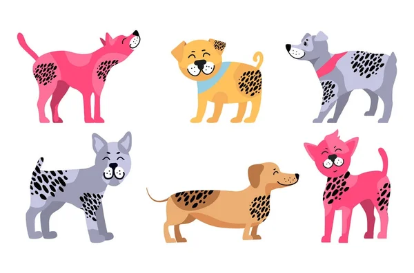 Šťastné psy různých plemen vektorové ilustrace — Stockový vektor