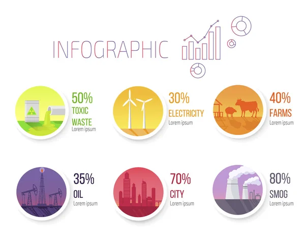 Verschmutzungsstatistik und runde Bilder Infografik — Stockvektor