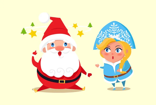 Santa Claus con Snow Maiden Vector Illustration — Archivo Imágenes Vectoriales