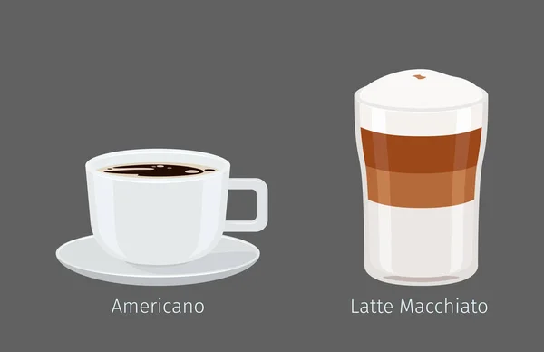 Americano ve Latte Macchiato kahve illüstrasyon — Stok Vektör