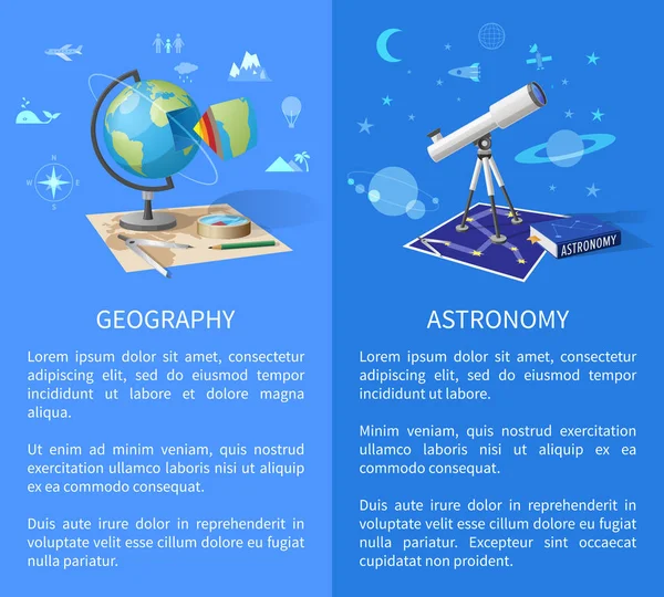 Aulas de Geografia e Astronomia Página Informativa — Vetor de Stock