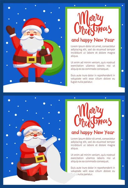 Wesołych Świąt i szczęśliwego nowego roku pocztówka Santa Claus — Wektor stockowy