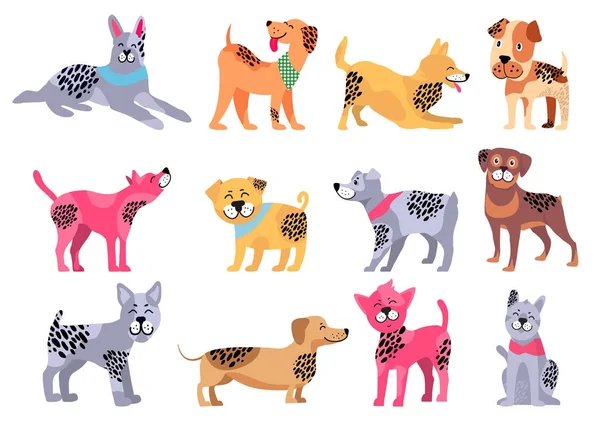 Haushunde reiner Rassen große Illustrationen gesetzt — Stockvektor