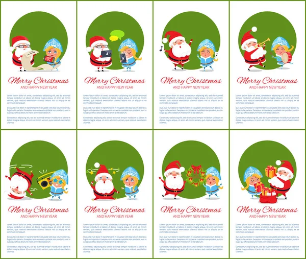 Feliz Navidad Verde Set Vector Ilustración — Vector de stock