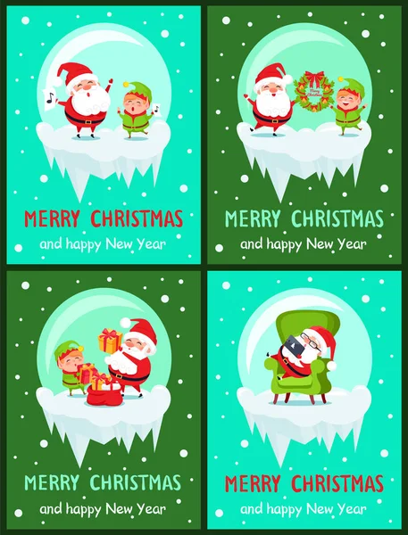 Šťastný nový rok a veselé plakát Santa Elf — Stockový vektor