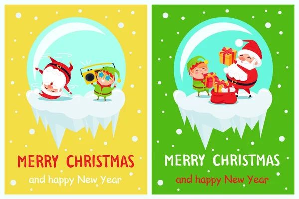 Feliz Año Nuevo Feliz Navidad Poster Santa Elf — Vector de stock
