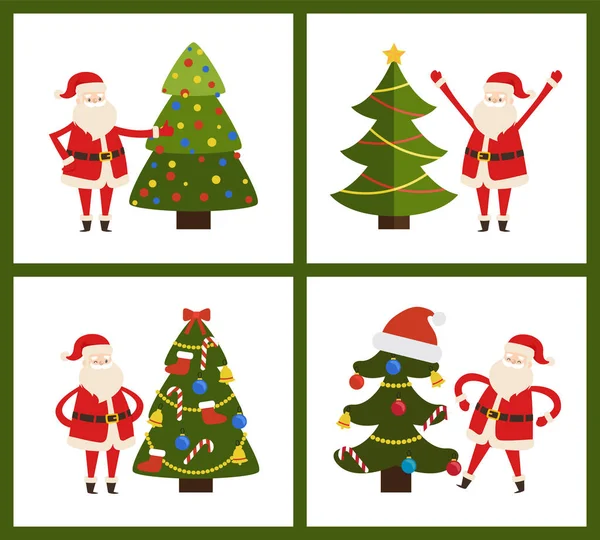 Santa Claus y árbol de Navidad Vector Ilustración — Vector de stock