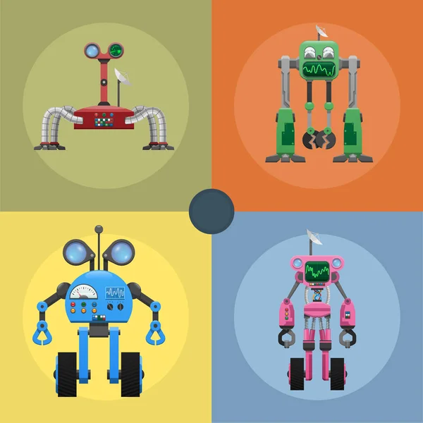 Színes vas mechanikus robotok illusztrációk készlet — Stock Vector