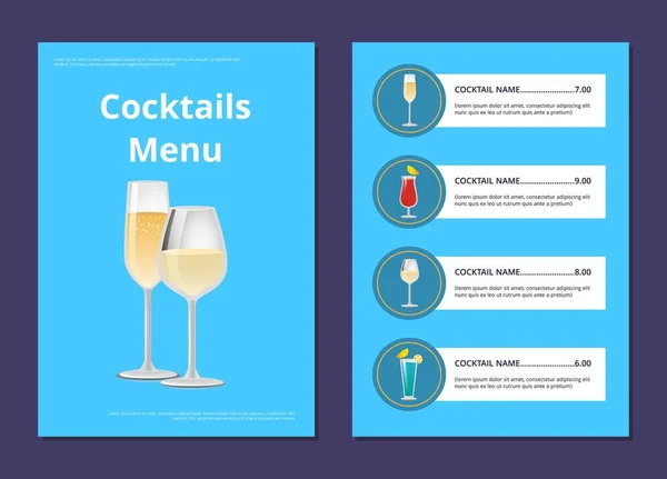 Cocktail Menu Advertisement Poster Champagne Glass — Stock Vector