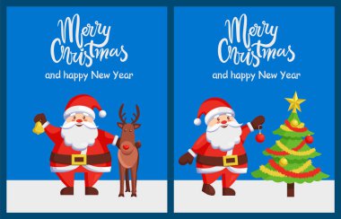 Neşeli Noel mutlu yeni yıl posterler Noel Baba geyik ağaç