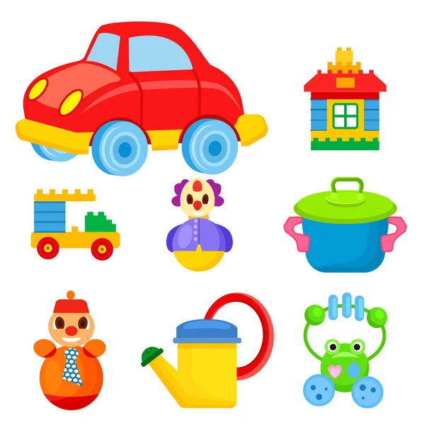 Juego de ilustraciones aisladas de juguetes coloridos para niños — Vector de stock