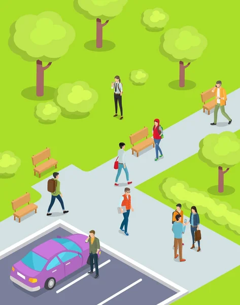 Adolescentes Caminhando no Parque Cartoon Illustration — Vetor de Stock