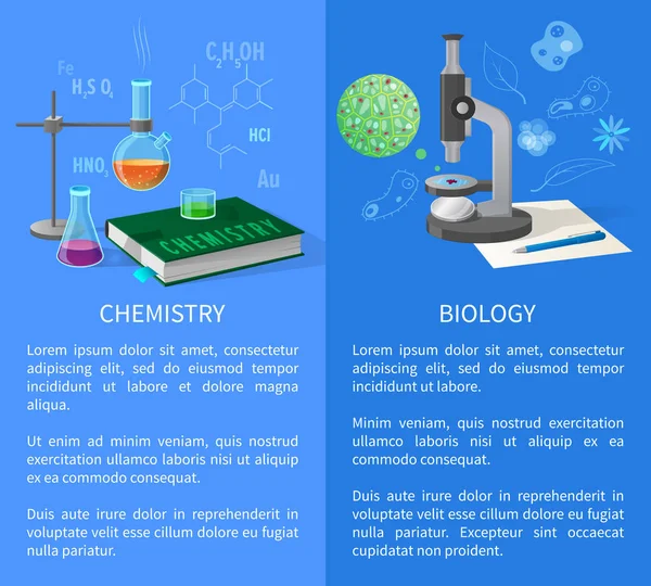 Chemie en biologie Vector Banners met kolven — Stockvector