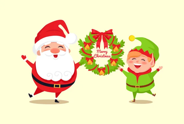 Feliz Navidad Felicidades de Santa y Elfo — Archivo Imágenes Vectoriales