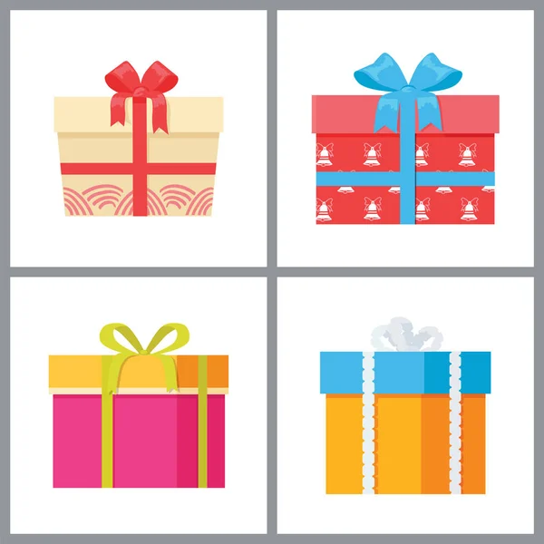 Conjunto de cajas de regalo con papel de envoltura decorativo — Vector de stock
