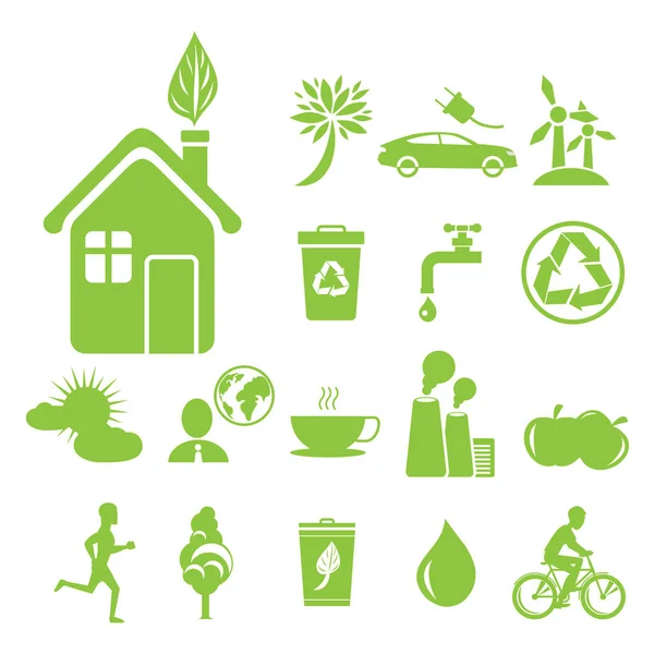Ecology Saving and Anti Pollution Green Symbols — Stock Vector
