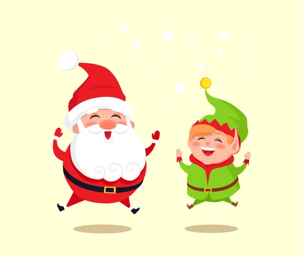 Santa Claus y Elfo Verde Icono Vector Ilustración — Archivo Imágenes Vectoriales