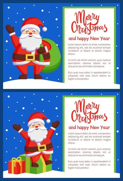 Veselé Vánoce šťastný nový rok Santa Bright plakát — Stockový vektor