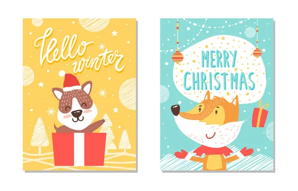 Hallo Winter Kerst Poster vectorillustratie — Stockvector