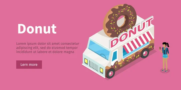 Donut konzeptuelle isometrische Vektor Web-Banner — Stockvektor