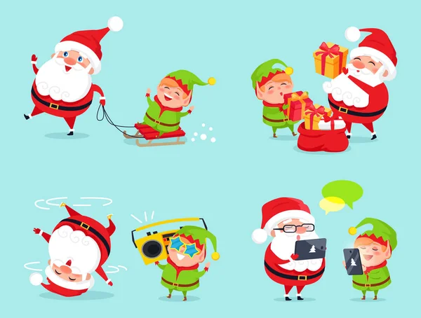 Santa Claus i ilustracji wektorowych przygody Elf — Wektor stockowy