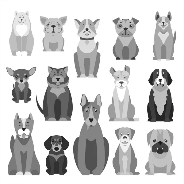 Schattig rasechte honden Cartoon platte vectoren Icons Set — Stockvector