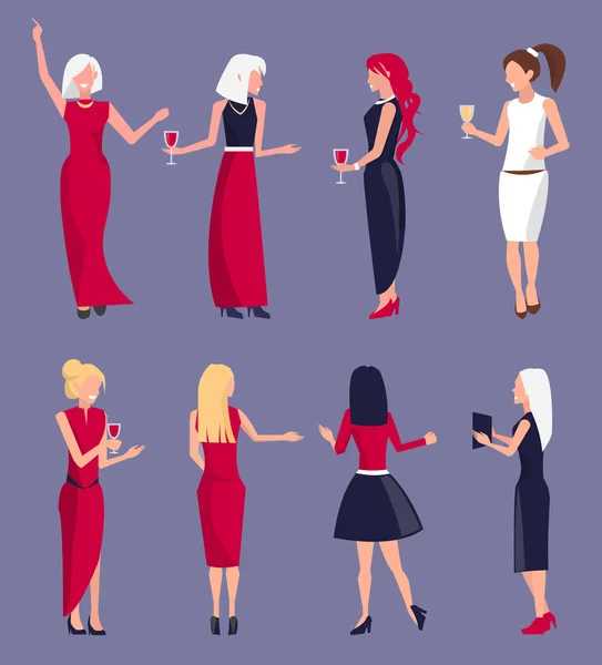 Conjunto de mujeres en el partido Vector Ilustración púrpura — Vector de stock