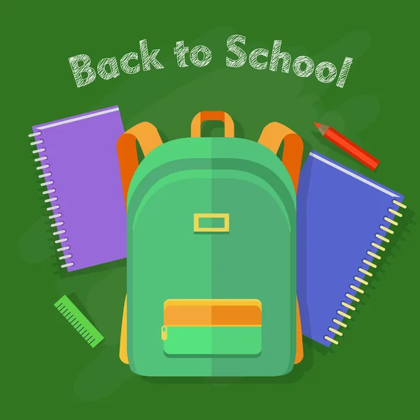 Powrót do szkoły. Zielony plecak z jednej kieszeni. — Wektor stockowy