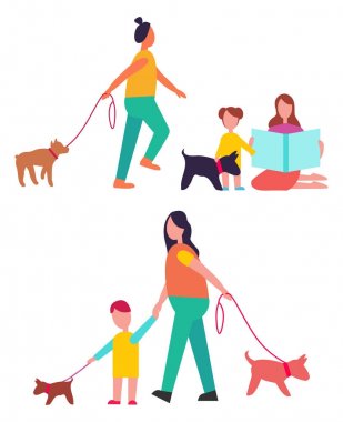 Yürüyüş köpekler millet, eğlenceli vektör çizim var