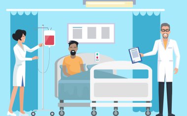 Vektör çizim üzerinde hastane odasında hasta