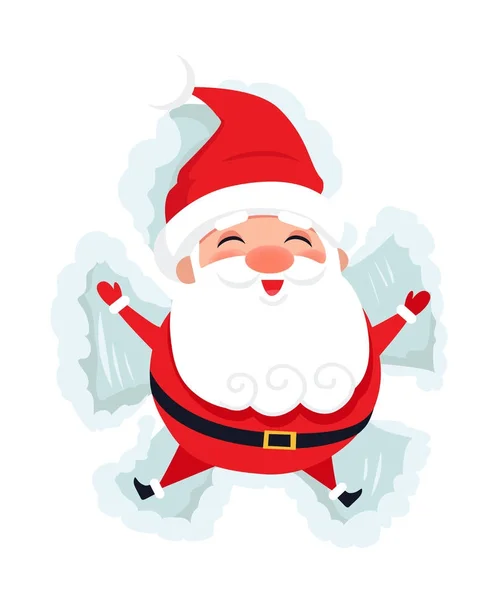 Merry Santa τοποθέτηση χιόνι κάνοντας φιγούρες διάνυσμα — Διανυσματικό Αρχείο