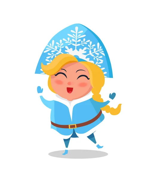 Snow Maiden i blått varm vinter tyg sjunger Carol — Stock vektor