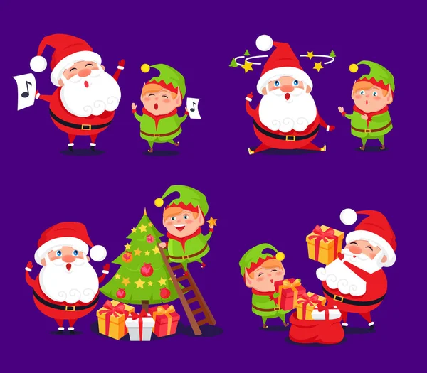 Santa Claus i zestawy Elf, ilustracji wektorowych — Wektor stockowy