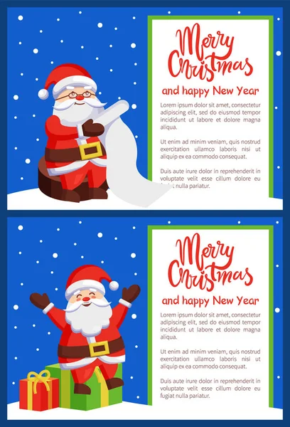 Wesołych Świąt i szczęśliwego nowego roku pocztówka Santa Claus — Wektor stockowy
