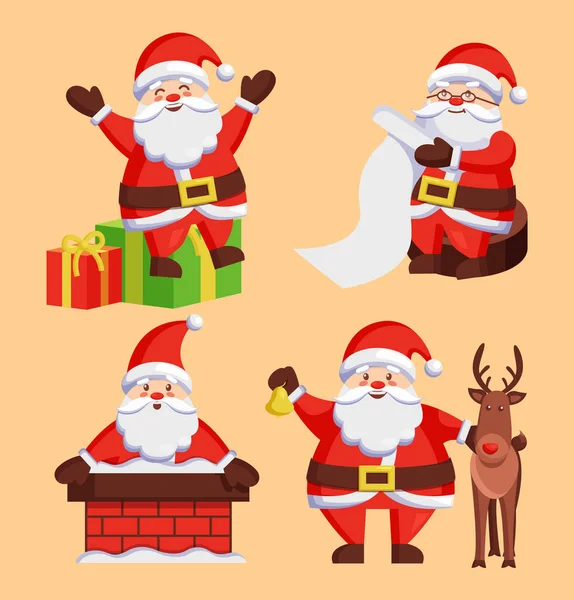 Santa clausules Set iconen Vector sneeuw schoorsteen herten — Stockvector