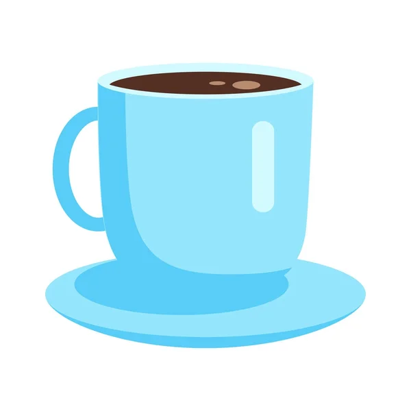 Blauwe beker met koffie op schotel platte Vector Icon — Stockvector