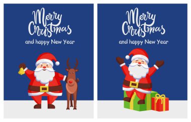 Mutlu Noeller ve mutlu yeni yıl Noel Baba ve geyik