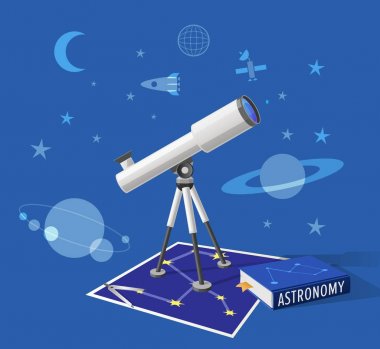 Astronomi sınıf illüstrasyon mavi zemin üzerine