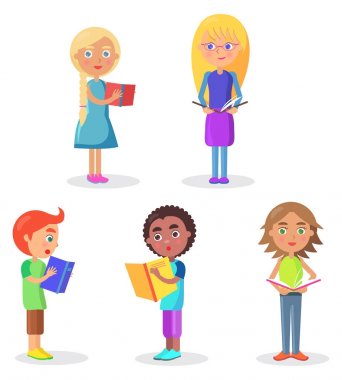 Beş okul standları ve Beklemeler okul kitapları