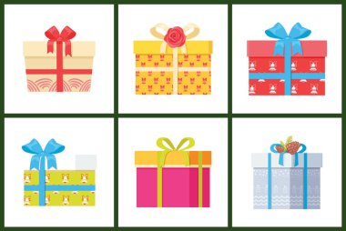 Hediye kutusu mevcut kaydırılan paket simge vektör seti.