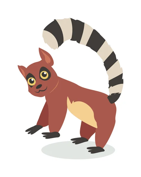 Lindo icono de dibujos animados de lémur en diseño plano — Vector de stock