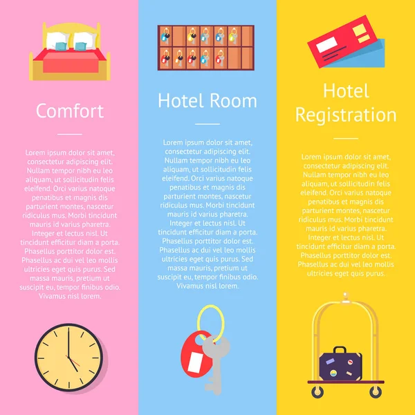 Comfort Hotel registrační karta sada plakátů — Stockový vektor