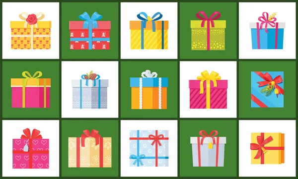 Definir pacote de pacote de pacote de Natal Ícones Decoração Envolvimento — Vetor de Stock